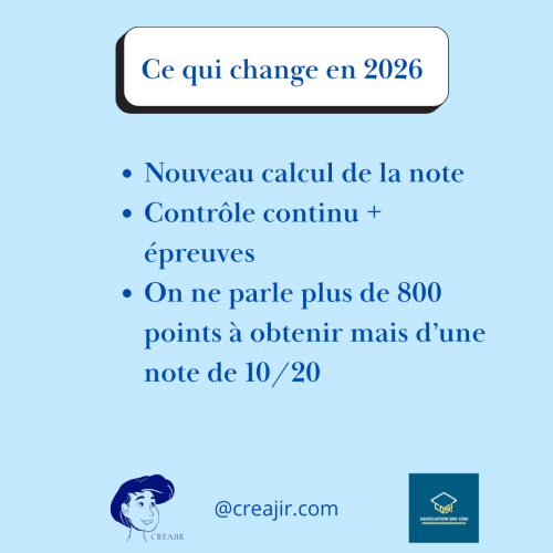 Titre: Ce qui change en 2026 avec trois points clés: nouveau calcul de la note, contrôle continu + épreuves, et note de 10/20 sans 800 points.