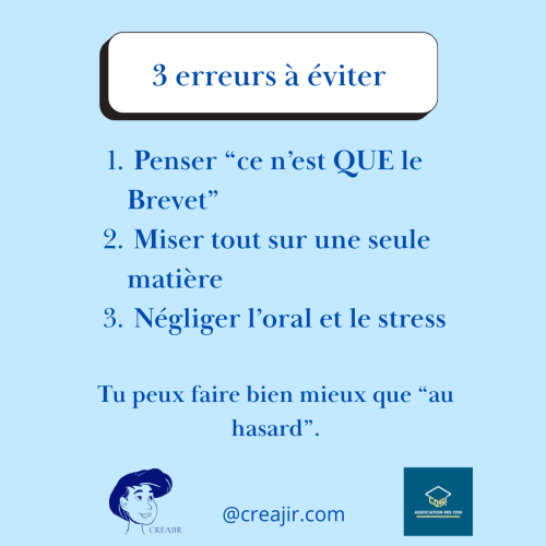 Infographie française: «3 erreurs à éviter» avec les 3 points et le message final; logos CREAJIR et COSI en bas.